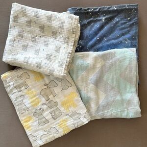 4 piece bundle Aden + Anais elephant muslin infant blanket Janie and Jack